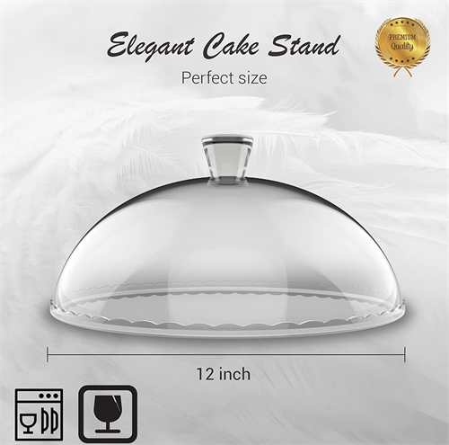 Footed Glass Service Plate, Large Size (12 inch), Footed Cake Plate Wıth Dome, Multifunctional Serving Platter, Durable Glass